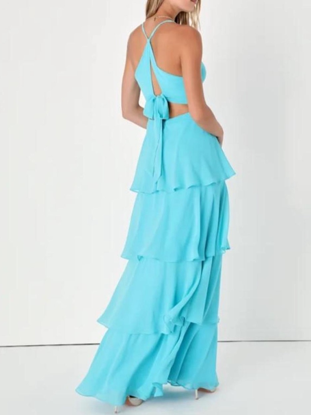 Lulus Tier and Now Blue Tie-Back Tiered Maxi Dress - Picture 4 of 6